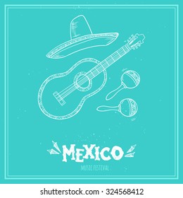 Hand drawn vector illustration - Mexico. Music festival. Day of Santa Cecilia