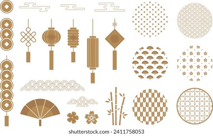 Hand drawn vector illustration of minimal Chinese new year Japanese elements concept. For banner, poster, card in oriental style