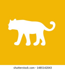 Hand drawn vector illustration in minimalism style. One line design silhouette of leopard in orange color, graffiti style 