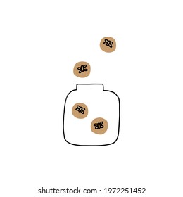 Hand drawn vector illustration in minimalist style. Fireflies in a jar. For business identity and branding, for business woman.