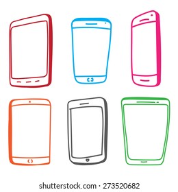 Hand drawn vector illustration of Mobile Phones and Digital Tablets.