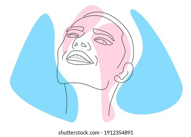 Hand drawn vector illustration in modern abstract style of a happy non binary face. Abstract modern androgynous face portrait.