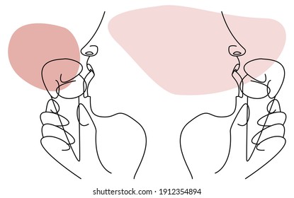 Hand drawn vector illustration in modern abstract style of a non binary face eating ice cream. Abstract modern face portrait.