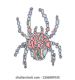 Hand drawn vector illustration in Mondriaan (Mondrian) style isolated multicolored spider on a white background for design, banner, logo, tattoo, textile.