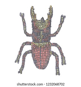 Hand drawn vector illustration in Mondriaan (Mondrian) style isolated pink beetle on a white background for design, banner, logo,  textile, poster, stained glass, cover page, draft for jewelry.