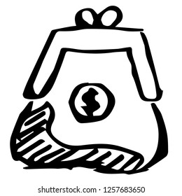 Hand Drawn Vector Illustration Money Dollar Currency of Coin, Bag, Paper, Wallet. Good for Graphic Design, Logo, Outline, Layout, Template. 