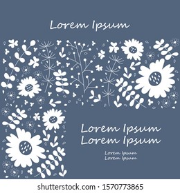 Hand drawn vector illustration. Monochrome Floral theme for greeting card, card, invitation, blog, prints and more. Herbs, plants flower heads . Space for text.