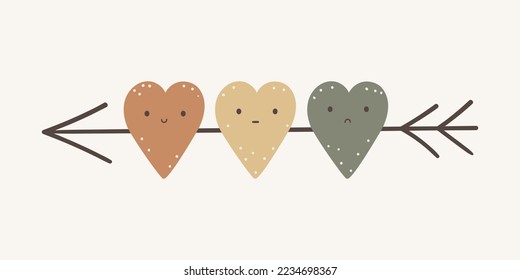 Hand drawn vector illustration. Mood hearts. Various emotions in cartoon hearts. Different sentiment concept.