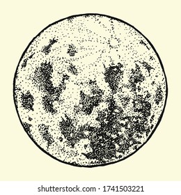 Hand drawn vector illustration with moon. Graphic handmade illustration. Moon isolated from background. 