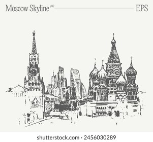 Hand drawn vector illustration of the Moscow skyline