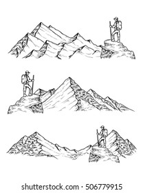 Hand drawn vector illustration the mountains