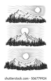 Hand drawn vector illustration the mountains