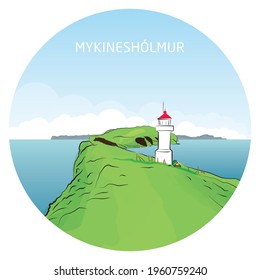 hand drawn vector illustration of Mykines Holmur Lighthouse.