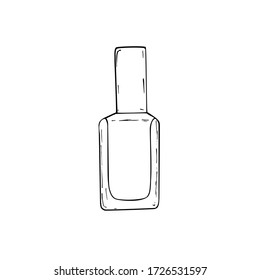 Handgezeichnete Vektorgrafik der Nagellack-Flasche. Doodle-Stil. Zeichnen eines linearen Tintenstift. Einzelne Objekte, isoliert schwarz auf weißem Hintergrund.