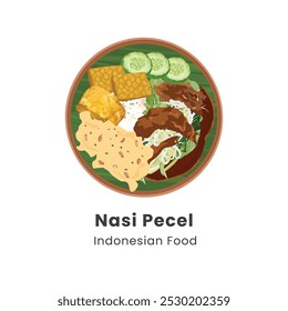 Ilustración vectorial dibujada a mano de la comida tradicional indonesia Nasi Pecel