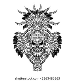 Hand drawn vector illustration with Native American headdress. Illustrated with skulls decorated with feathers, and trinkets. Cool for designs, t-shirts, logos, etc.