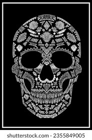 Hand drawn vector illustration navajo pattern skull 