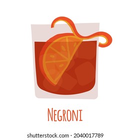 Hand drawn vector illustration of negroni alcoholic cocktail drink. Isolated on white background