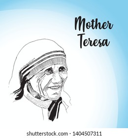 Hand Drawn Vector Illustration Of Noble Peace Prize Winner Mother Teresa