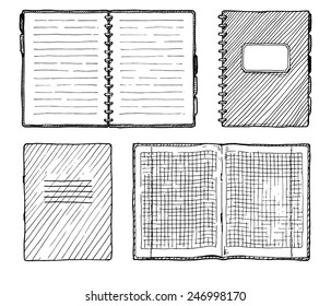 Hand drawn vector illustration of notebooks set. 