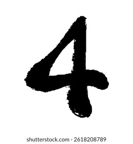 Hand drawn vector illustration of the number 4 with brush touch. Color black.