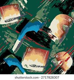 Ilustración vectorial dibujada a mano óleo sobre lienzo. pintura colorida de pincelada, Ilustración vectorial de arte Abstractas. Pinceladas de pintura. Arte moderno. Estampados, Fondos de pantalla.