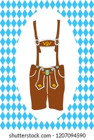 Hand drawn vector illustration of oktoberfest lederhosen with blue diamond symbols