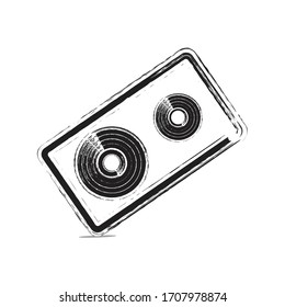 Hand drawn vector illustration with old audio cassete on white background