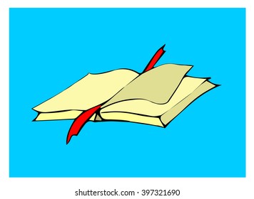 Hand drawn vector illustration "Opened book with a red bookmark"