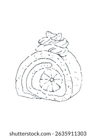 hand drawn vector illustration of orange swiss roll cake	