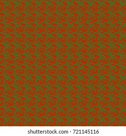 Hand drawn vector illustration in orange, green and brown colors. Abstract print with stylized random elements and flowers. Exotic seamless pattern in retro style.