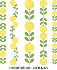   Ilustración vectorial dibujada a mano. Ornamento con flores redondas simples de león.  Para la decoración, textiles.