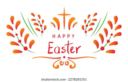 Hand - drawn vector illustration ornament with a cross and branches to Christian Easter isolated on a white background.