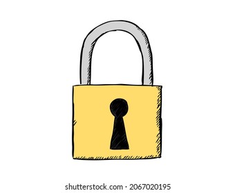 Hand drawn Vector illustration of padlock. Vector sketch style illustration, isolated on white background.