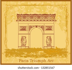  Hand drawn vector illustration of Paris Triumph Arc - Grunge Background