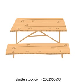 Hand drawn vector illustration of park picnic table with benches. Cartoon doodle style isolated on white background