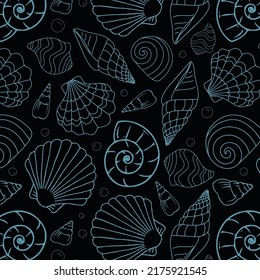 Hand drawn vector illustration. Pattern of seashells. Marine background. Perfect for invitations, greeting cards, posters, prints, banners, flyers etc