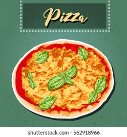 Hand drawn vector illustration of a Pepperoni Pizza.