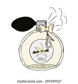Hand Drawn vector  illustration of a perfume bottle with the scent of vanilla