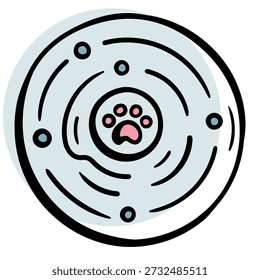 Mão desenhada ilustração vetorial de uma tigela de alimentação lenta animal de estimação com um padrão de labirinto. Este ícone minimalista representa hábitos alimentares saudáveis e uma digestão melhorada para gatos e cães. Ideal para cuidados com animais, veterinária e conceitos de design de tecnologia animal.