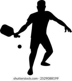 A hand drawn vector illustration of a Pickleball Player taking a swing at the ball.