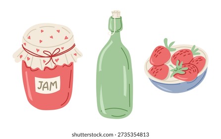 Hand drawn vector illustration of picnic elements arranged for outdoor leisure and summer recreation isolated on white background. Concept of relaxation, family activity, nature lifestyle