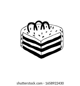 Hand drawn vector illustration. A piece of cake . In the style of Doodle, simple form, sketch. Cute drawings for decor, cafe menu.