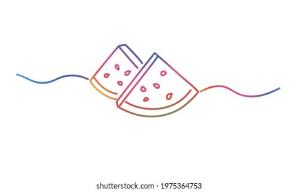 Hand drawn vector illustration of pieces of watermelon. Color line.