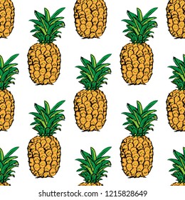 Hand drawn vector illustration - Pineapple. Exotic tropical fruit. Sketch. Pattern