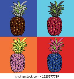 Hand drawn vector illustration - Pineapple. Exotic tropical fruit. Sketch. Pattern