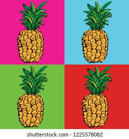 Hand drawn vector illustration - Pineapple. Exotic tropical fruit. Sketch. Pattern