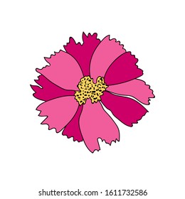 Hand drawn vector illustration of pink flower on white background.