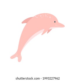 Ilustración vectorial dibujada a mano de delfín rosado aislado en fondo blanco.