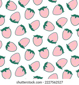 Ilustración vectorial dibujada a mano del patrón de fresa rosa. Patrón para textil, tela, papel envolvente.